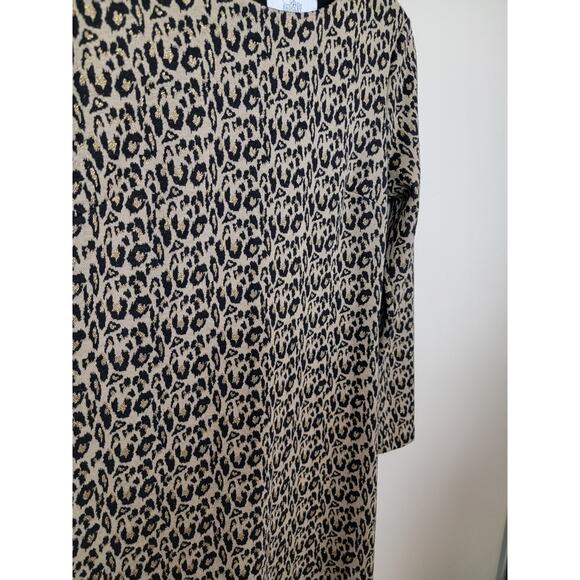 Belle Badgley Mischka Shift Dress Women's 10 Brown Black Gold Leopard Print - Picture 2 of 6
